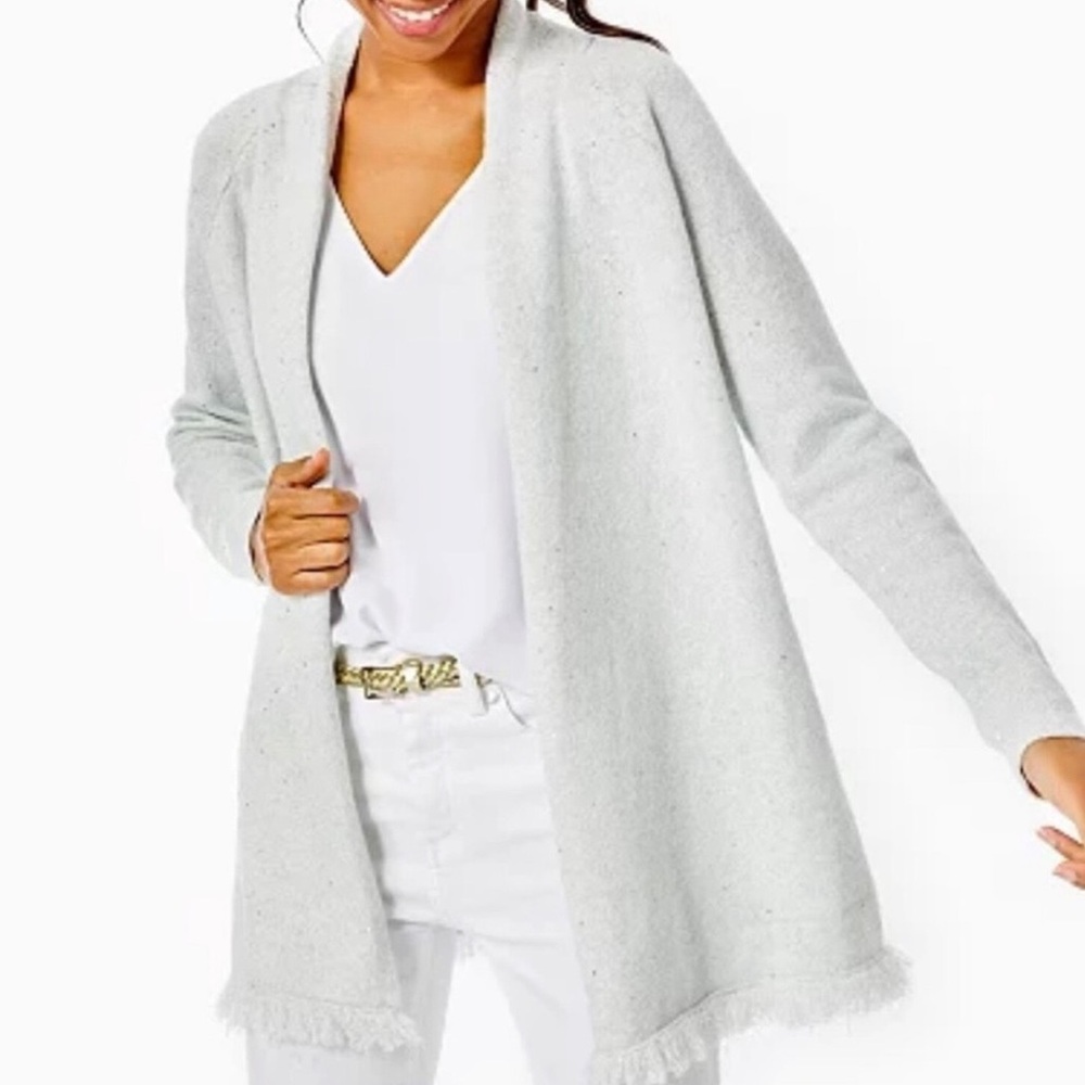 Lilly Pulitzer White and Silver Textured Fabric
